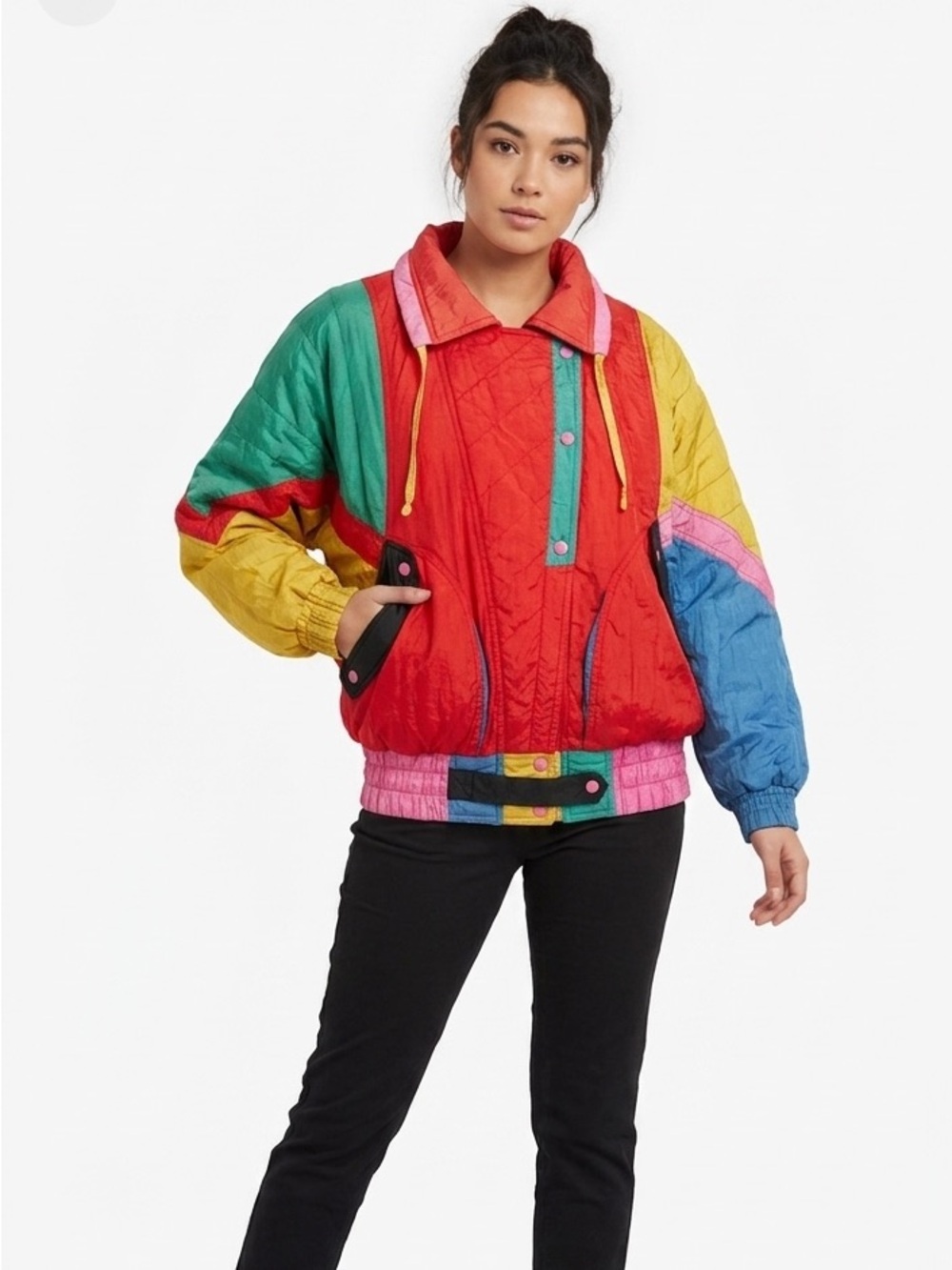 Havoc Vintage 80s Color-block Colorful Vibrant Windbreaker Puffer Jacket Small